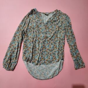 🌷 Loft Outles Summer Spring Flower Floral Retro Long Sleeve Top high low